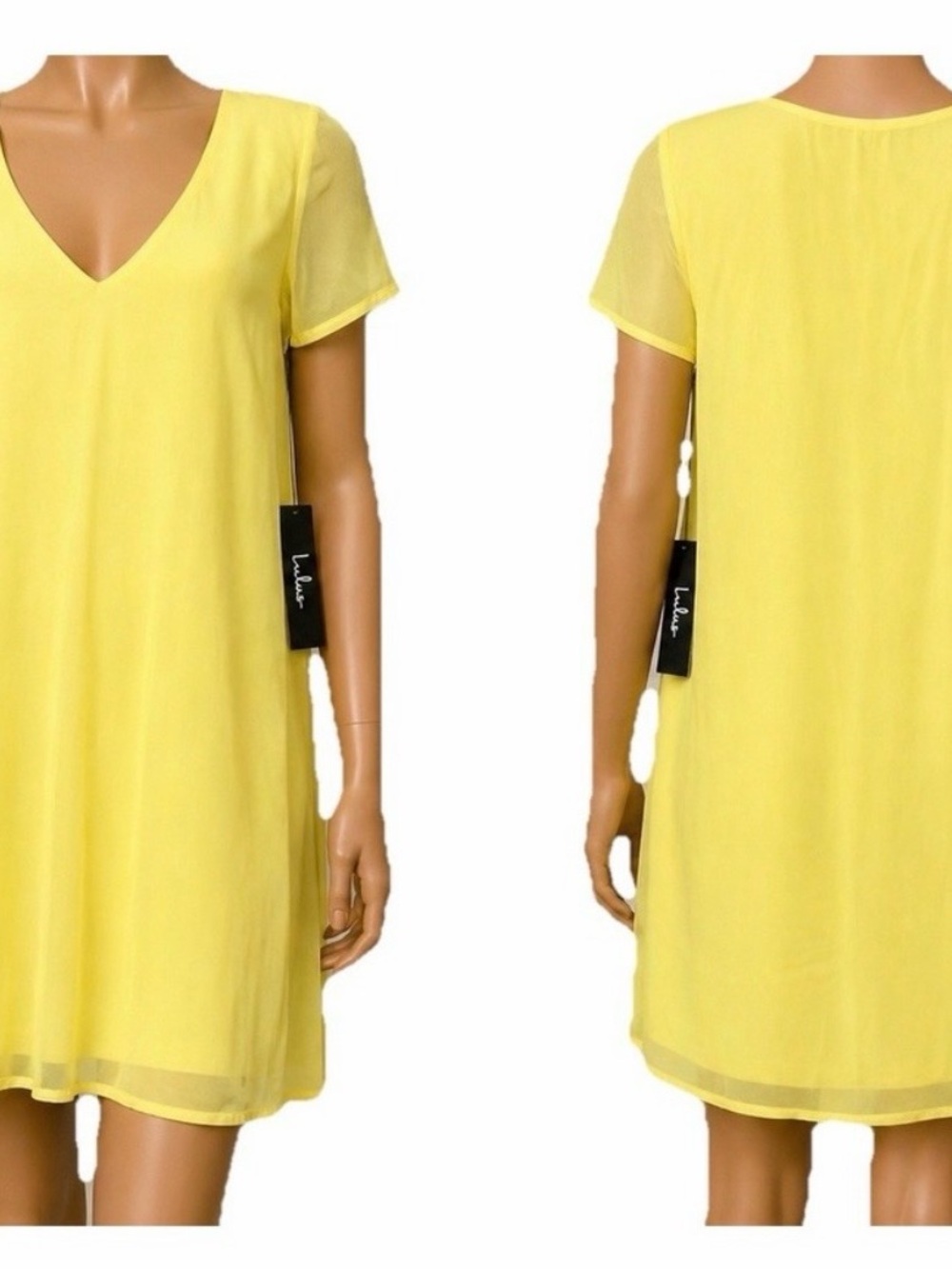 NWT Lulus lemon yellow chiffon swing mini dress - Picture 3 of 7